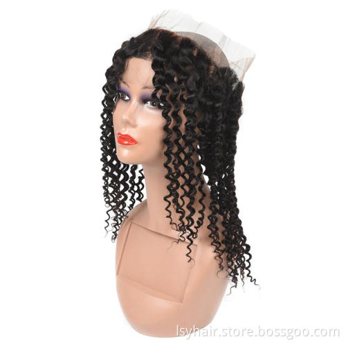 Lsy 10A Grade Kinky Curly Human Hair 3 Bundles and Closure 360 Frontal, Tuneful Brazilian Hair 360 Frontal Closure with Bundles